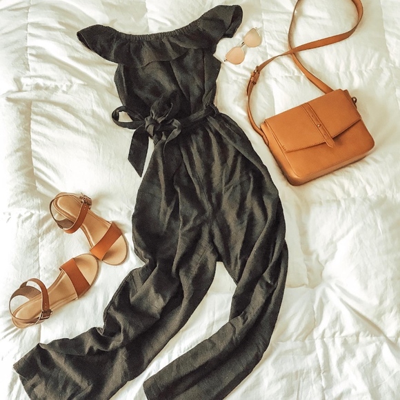 Universal Thread Pants - Off the Shoulder Full Relaxed Fit Jumpsuit
